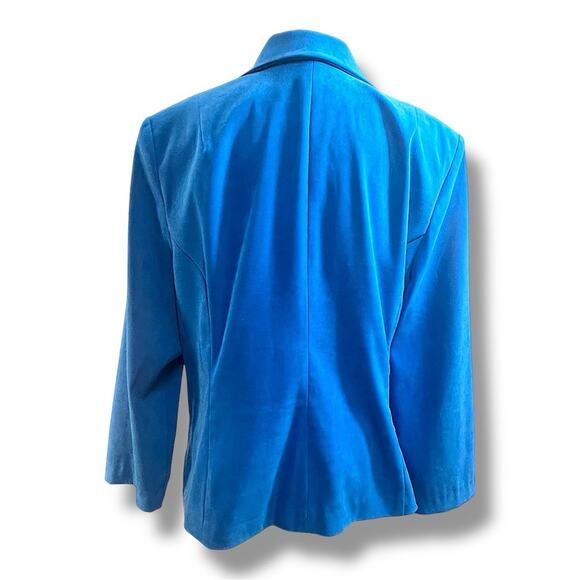 AMANDA SMITH Vintage Double Collar Blue Faux Suede Blazer Women’s SZ 16W - Picture 5 of 16